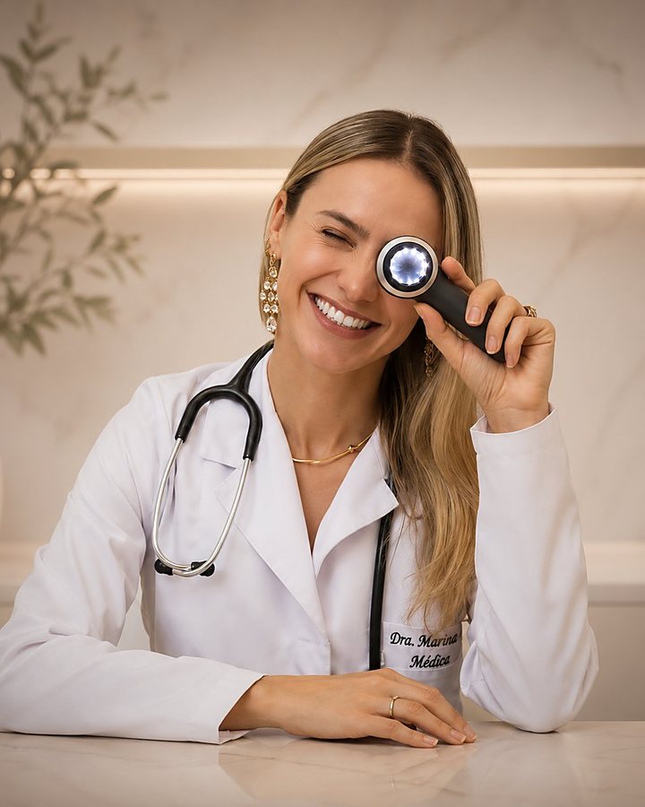 Dra. Marina Hoehne com o dermatoscópio